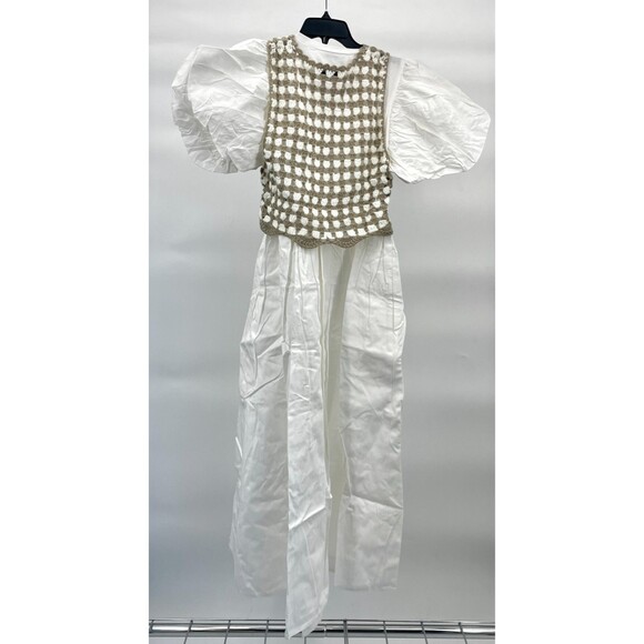 En Saison by Lala White Dress With Tan and White Chricheted Removable Top Size S - Picture 4 of 5